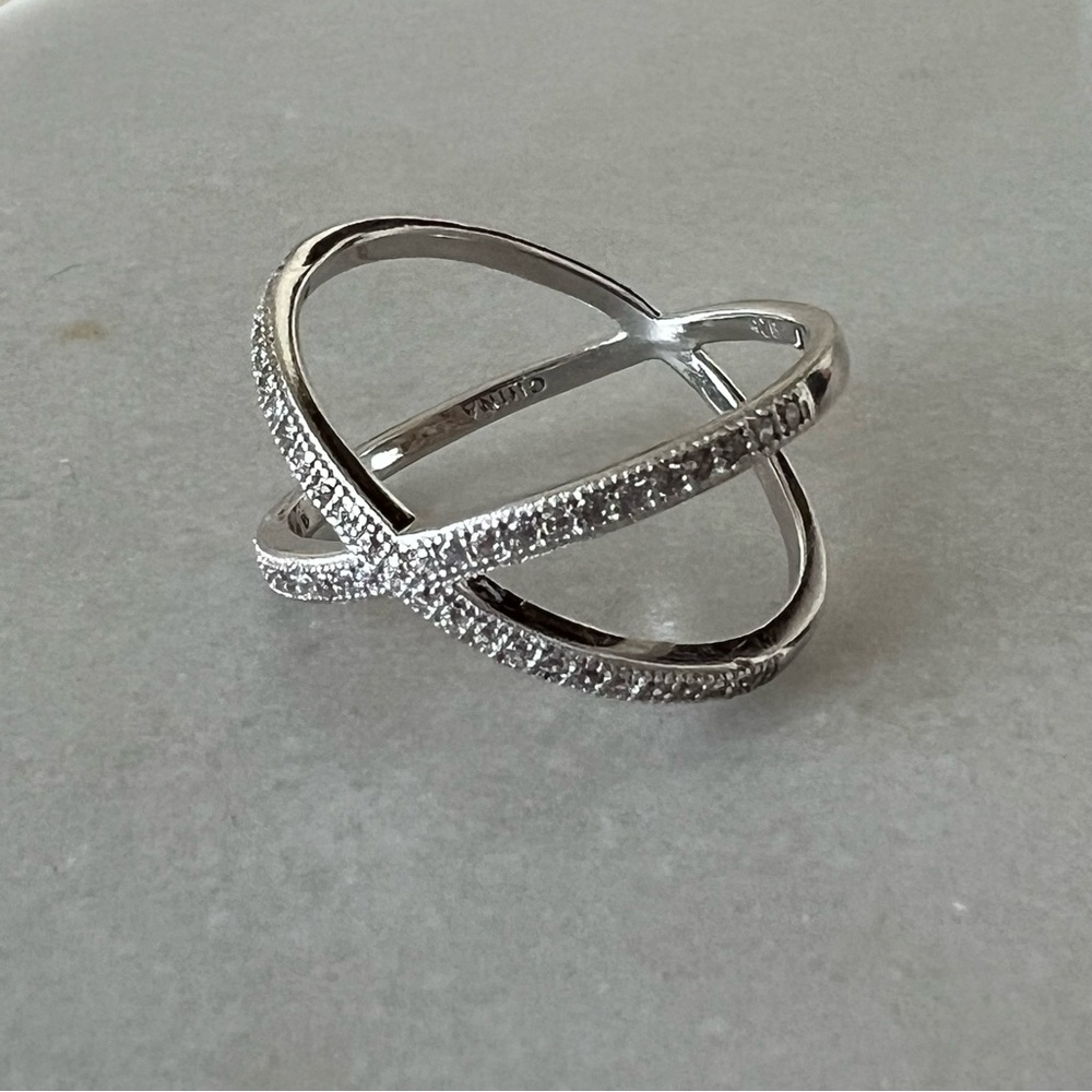 Sterling Silver Micro Pave Criss Cross Ring - Picture 6 of 16